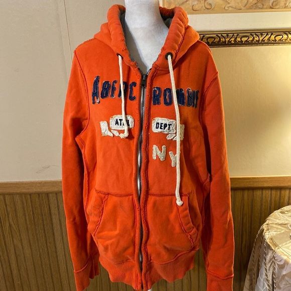 Vintage Abercrombie & Fitch orange and gray zip up hoodie medium good condition
